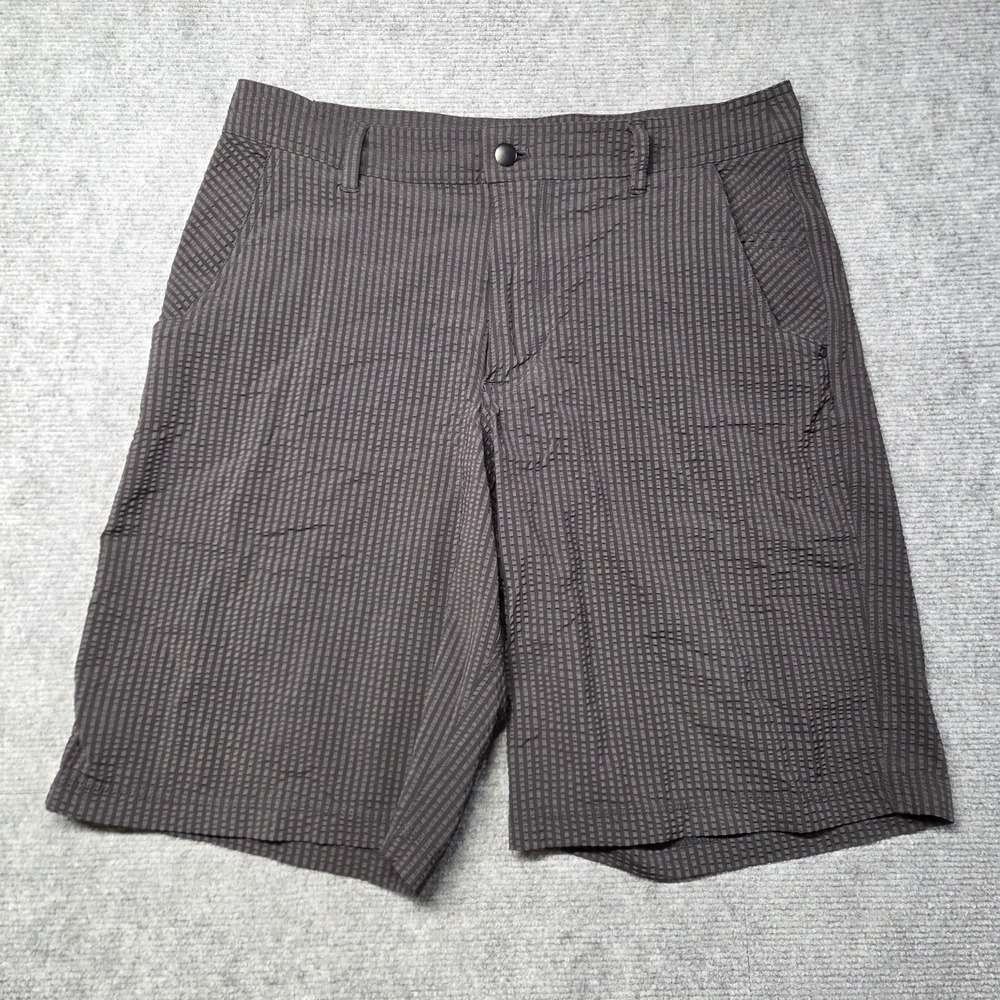 Lululemon Mens Kahuna Seersucker Flat Front Black Stripe Texture Shorts Sz 34‎